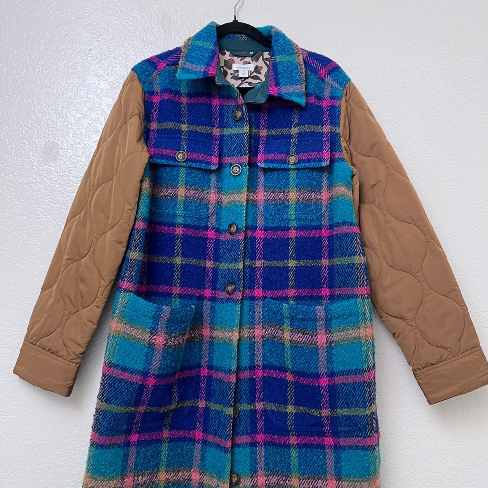 Rare Sundance Hampshire Plaid Long Shacket Jacket Quilted Tan Sleeves Size S - Picture 11 of 16